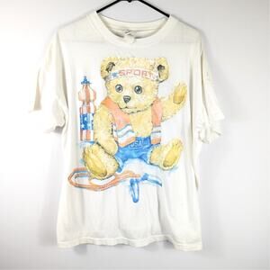 Vintage The Body Co Teddy Bear USA Sports Tee Boxy Fit Graphic Shirt Mens XL USA